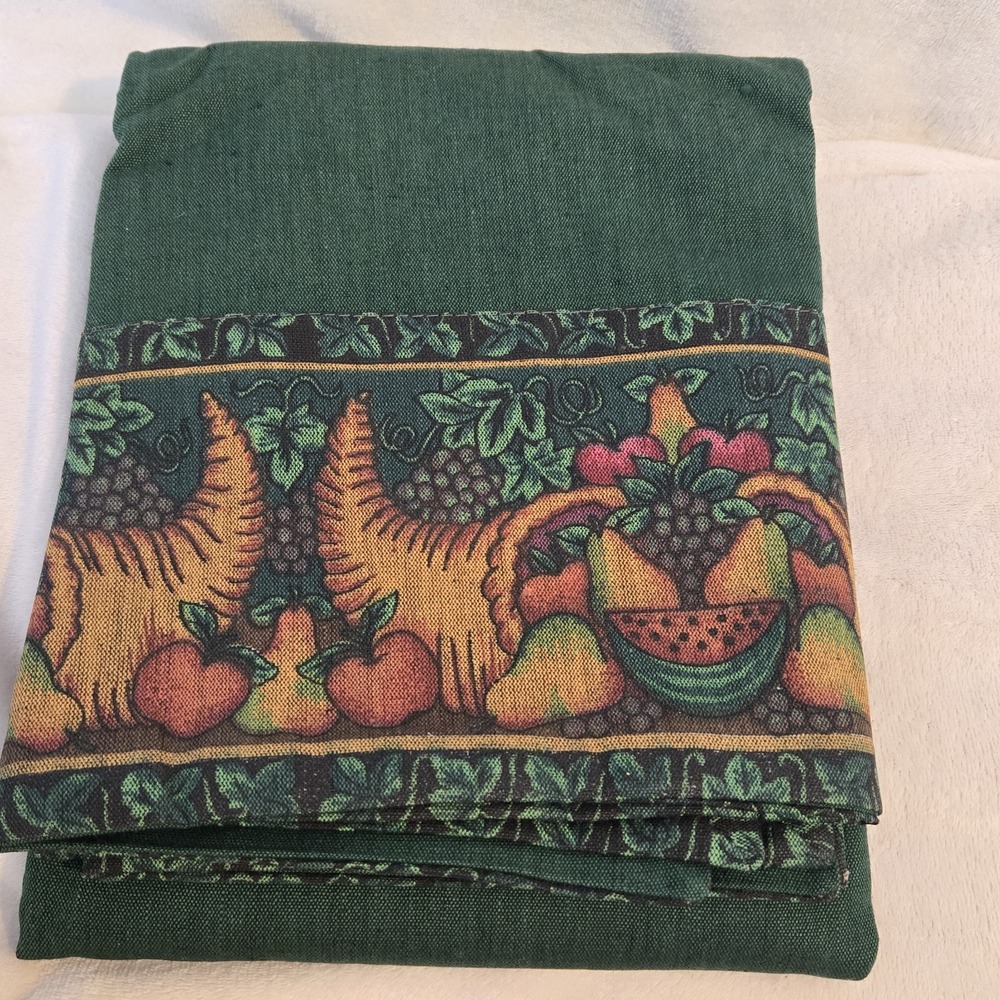 Gallery Four Rectangle Tablecloth Cornucopia Green 52"x68" Harvest Thanksgiving